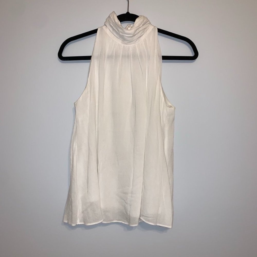 Essue White High Neck Flowy Blouse